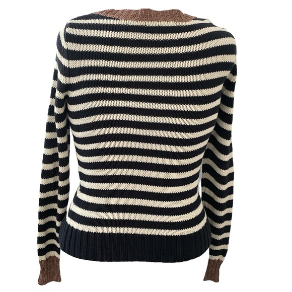 Banana Republic long sleeve striped crew neck knit sweater white black brown S - Picture 3 of 8